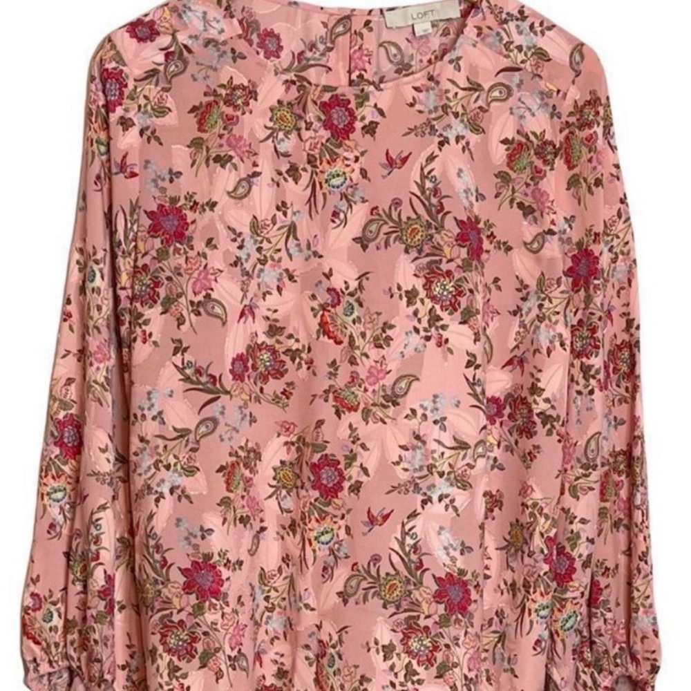 Ann Taylor Loft | Floral 3D Top Blouse Long Balloon Sleeve